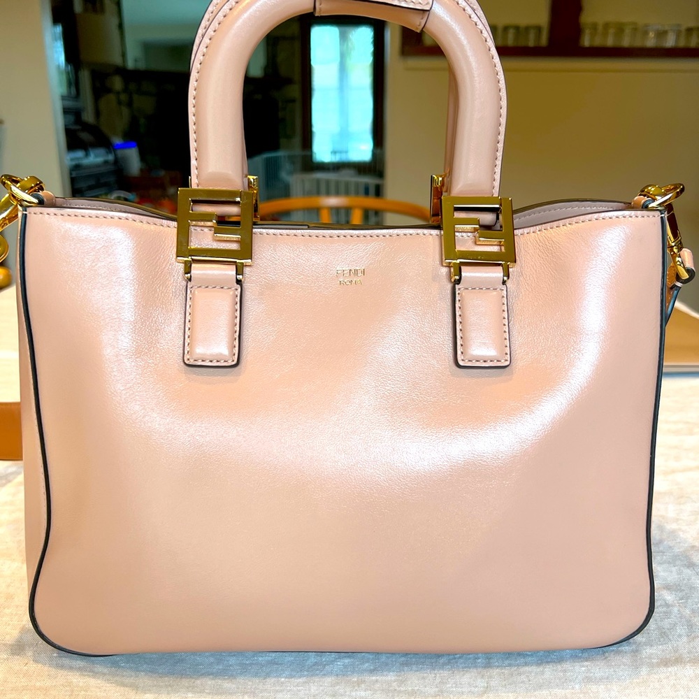 Authentic FENDI.  Vitello Glacier Small FF Tote Rosa Bourbon